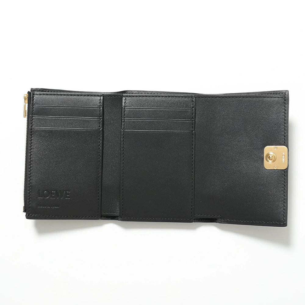 Loewe fold Tri Puffer Leather Anagram Wallet Black